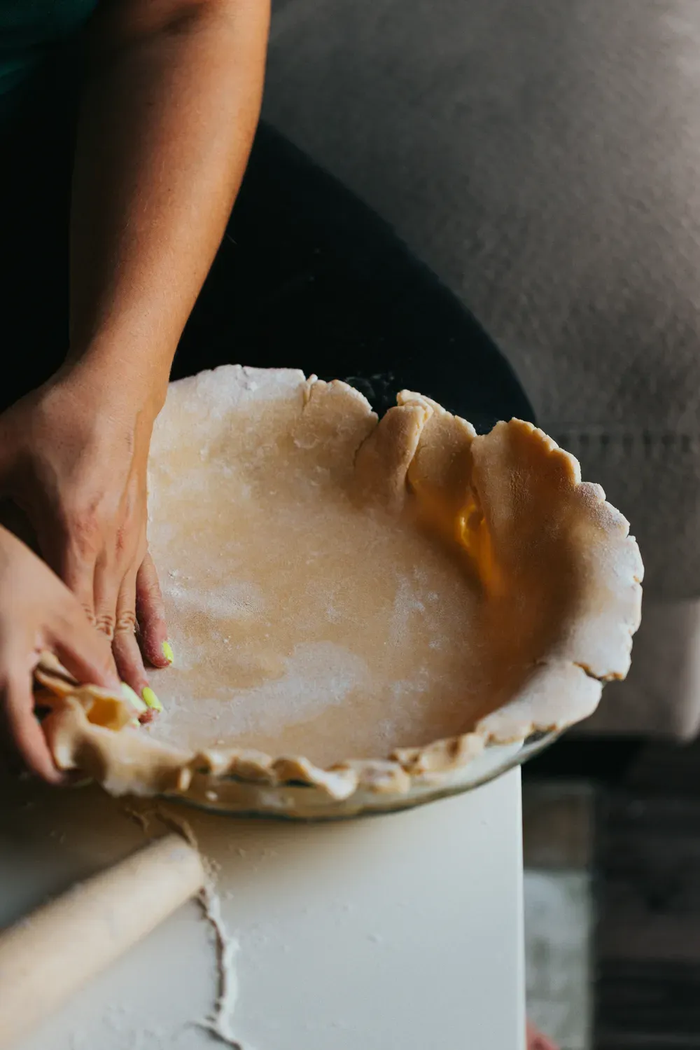 Dough crust being prepared