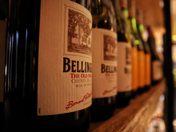 Bottles of chenin blanc on a shelf