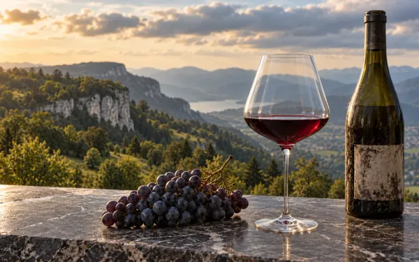 Grape bunch of Mondeuse, Glass of Red, Dusty bottle